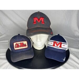 Nike Ole Miss Rebels SnapBack Mesh Trucker Hat Cap Lot Of 3 Blue Gray